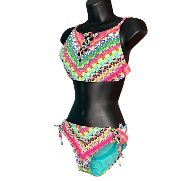 Bleu By Rod Beattie High Neck Keyhole Two Piece Swimsuit Bikini Women's 6 - Picture 7 of 8